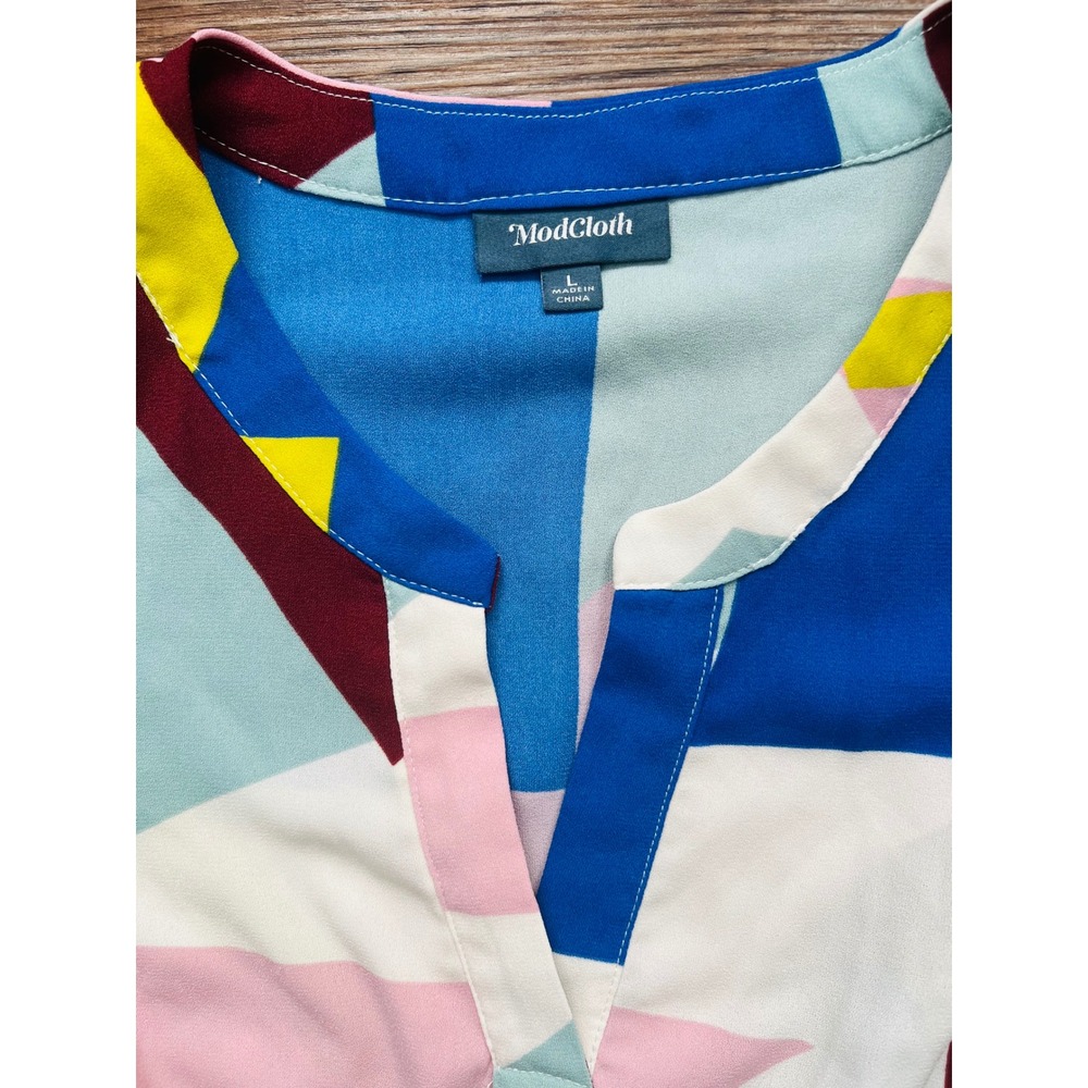 ModCloth Womens Abstract Geometric Print Ruffle Mini Dress Multi-Color Size L - Picture 2 of 7